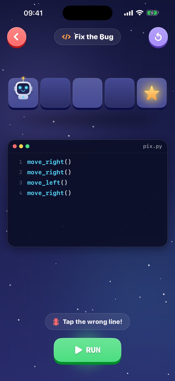 Fix the Bug: four lines of Python where one line moves Pix the wrong way