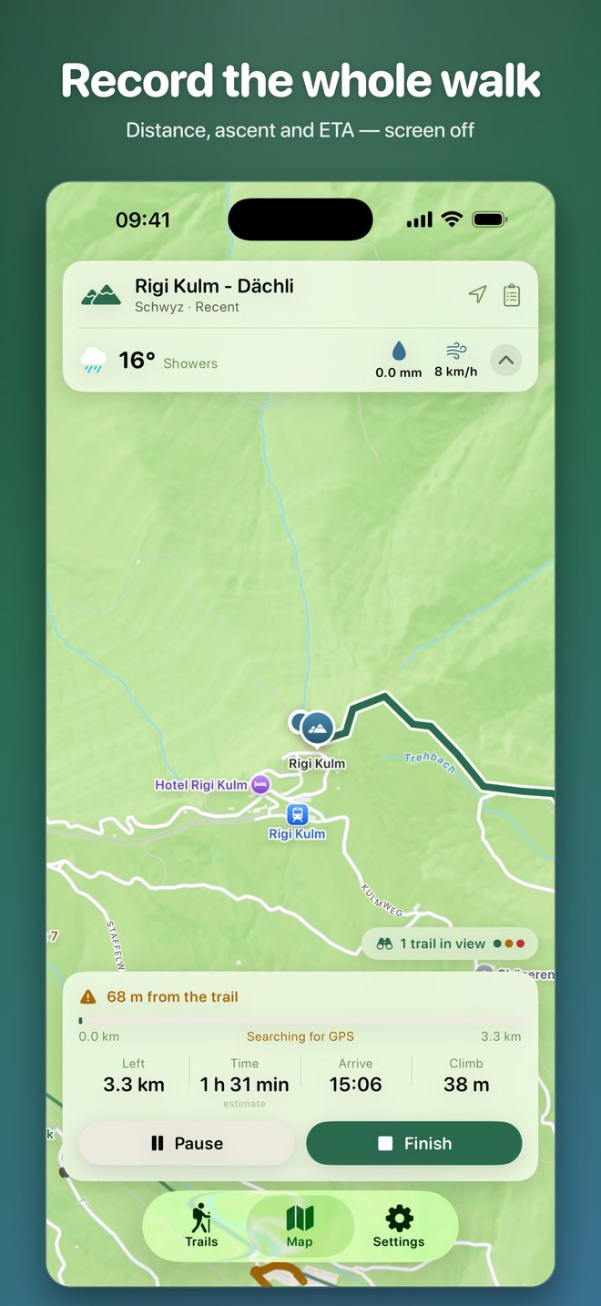 Record the whole walk: distance, ascent and arrival time